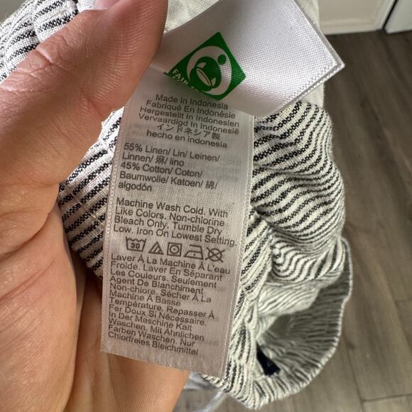 J.Crew Slim Wide Leg Linen Drawstring Pants Womens 14 Black White Striped CG405 - Picture 7 of 8